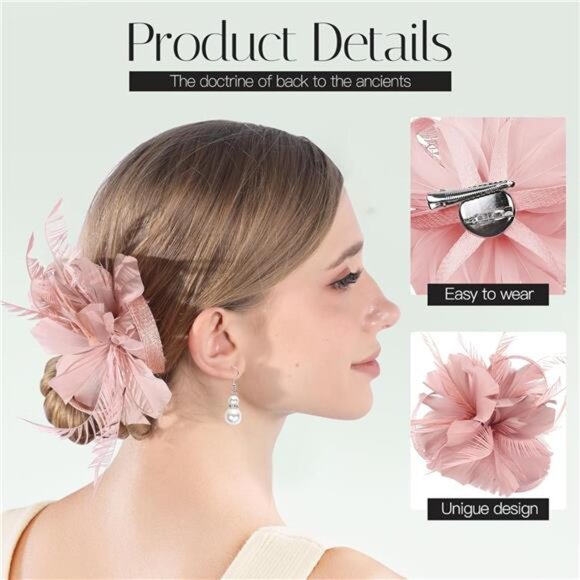 Fascinator Hat for Women Tea Party Derby Hat with Feather Funeral Headpiece - Picture 3 of 7